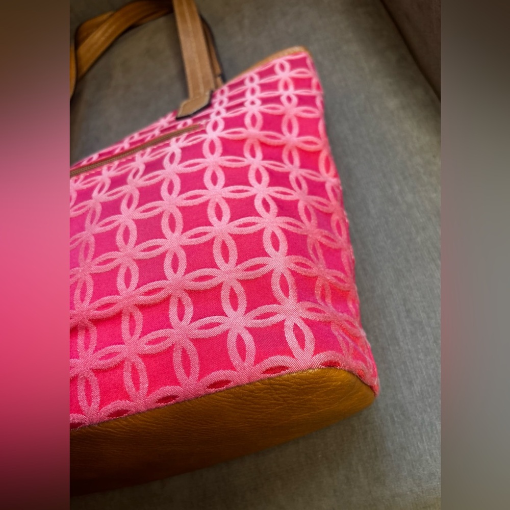 Croft & Barrow Coral Pink Jacquard Pattern Tote EUC - Picture 12 of 16